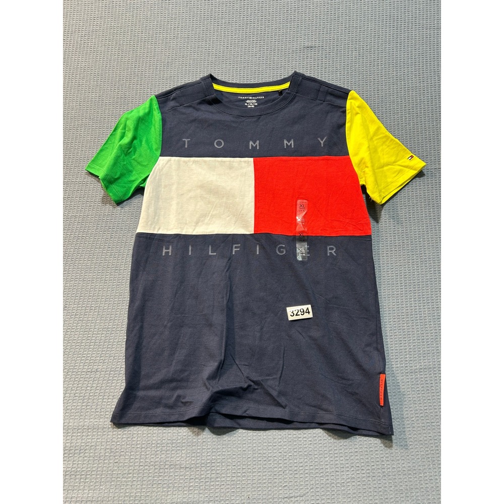 Tommy Hilfiger Colorblock Flag Logo Tee Boys XL Navy Blue